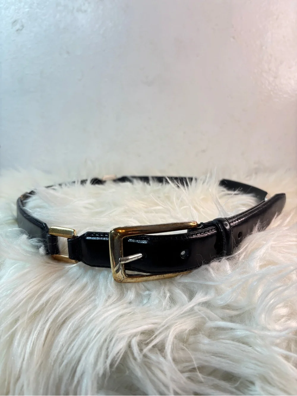 Fossil Black Leather Belt with Gold Buckle